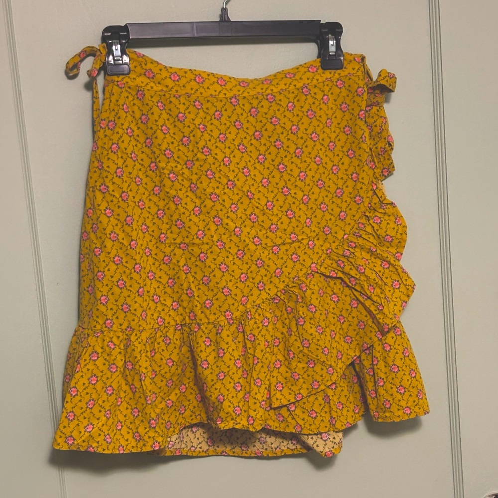 FRNCH Paris Yellow Pink Wrap Skirt